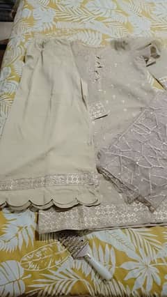 3pc suit embroidery shirt organza dopta and silk plazo