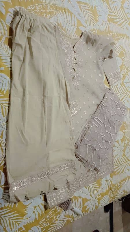 3pc suit embroidery shirt organza dopta and silk plazo 1