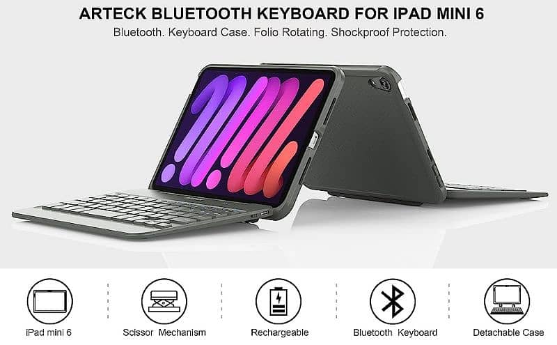 iPad mini 6 Keyboard Case, Bluetooth Keyboard Shockproof 7