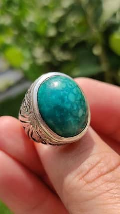 Natural turquoise  hand made ring   meteral silver