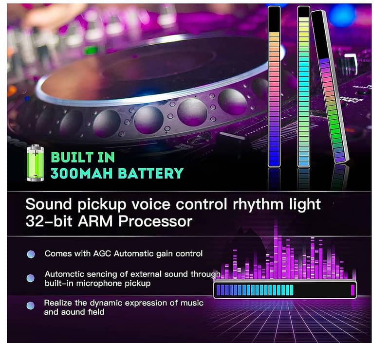 Music Level Spectrum Rhythm Pickup RGB LED Light Bar Voice APP Control 2