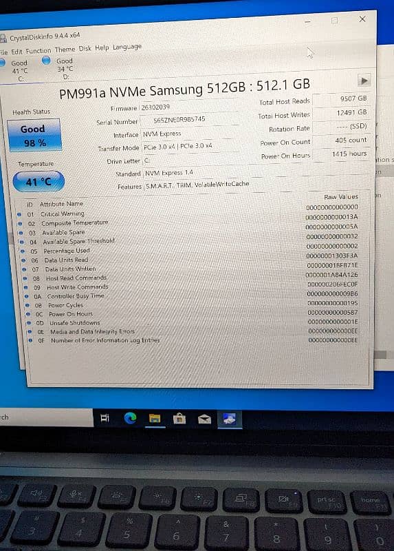 Gaming Samsung Nvme 512 GB 98% health 5