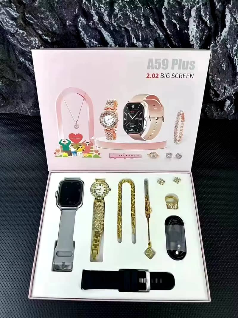 A59 Plus Premium Smartwatch,Includes 2 Straps,1 Class And Jewelry Set 1