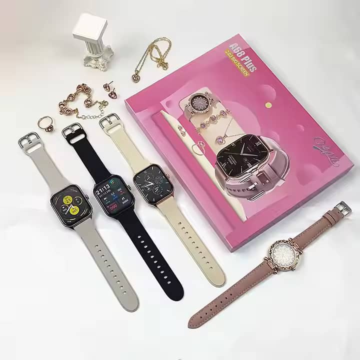 A59 Plus Premium Smartwatch,Includes 2 Straps,1 Class And Jewelry Set 2