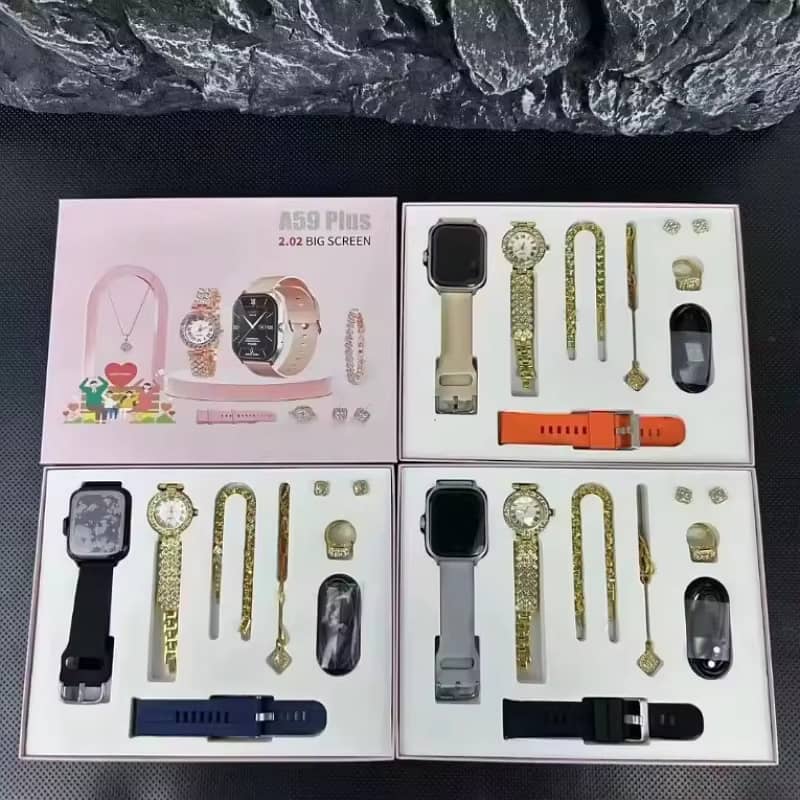 A59 Plus Premium Smartwatch,Includes 2 Straps,1 Class And Jewelry Set 3