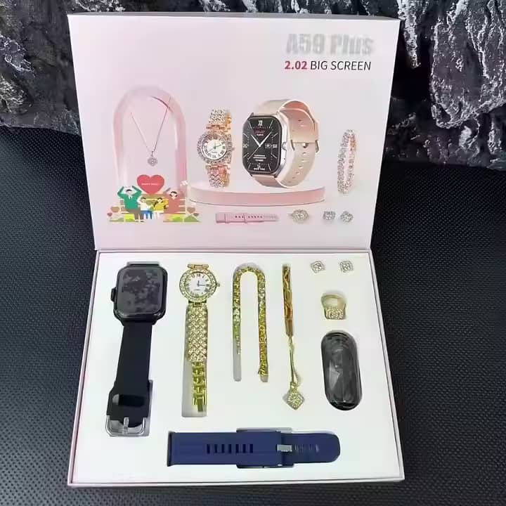 A59 Plus Premium Smartwatch,Includes 2 Straps,1 Class And Jewelry Set 5