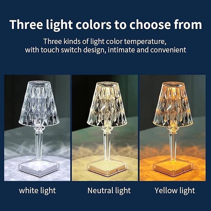 Crystal Lamp,Large Size LED Touch Lamp, Bed Headlight,3Lighting Colors 1