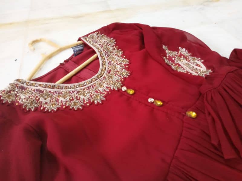 beautiful red frock with duppatta & trouser 2