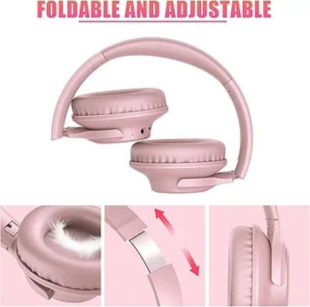 kivido Bluetooth pink headphones 65 hrs battery microphone headset 5