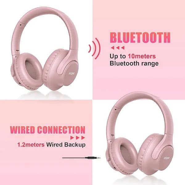 kivido Bluetooth pink headphones 65 hrs battery microphone headset 6