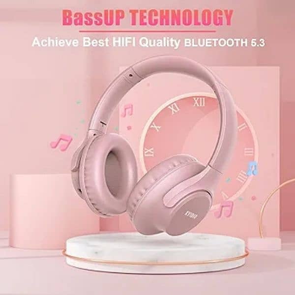 kivido Bluetooth pink headphones 65 hrs battery microphone headset 7