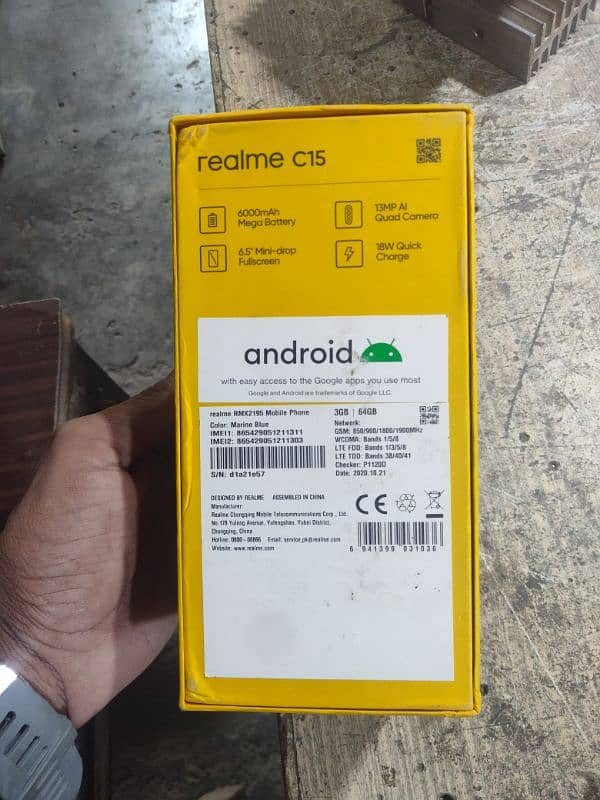 Realme C15 3gb 64 gb  box  original adapter  urgent sale 03286478503 3