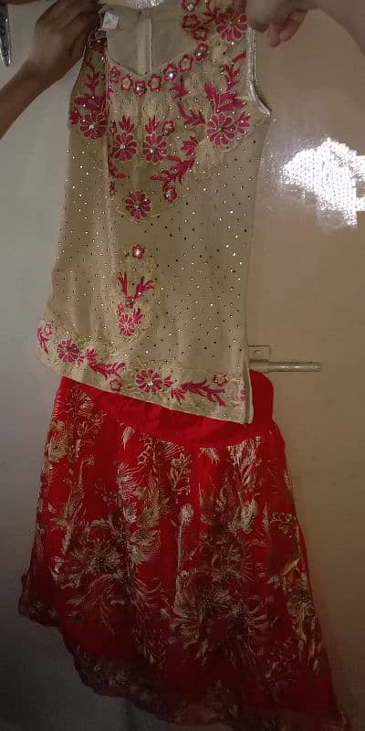 Beautiful Lehnga in red and skin colr. . . . only 1 time use 0