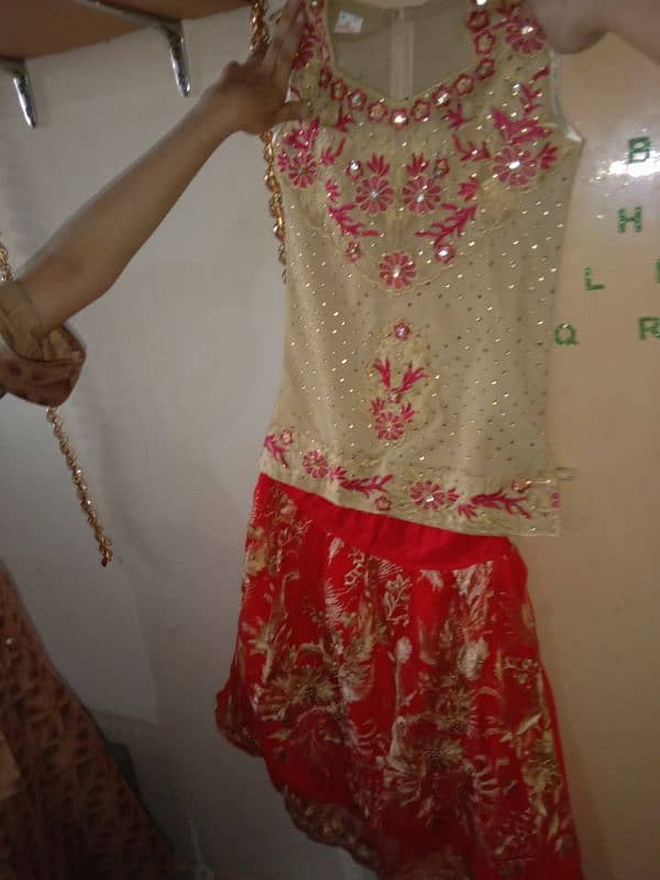 Beautiful Lehnga in red and skin colr. . . . only 1 time use 3