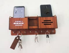 Wooden Mobile Holder With Keychain Hooks