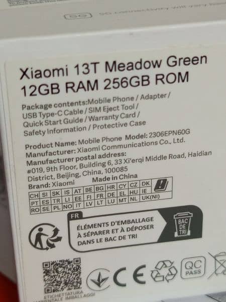 Xiaomi 13T  Meadow Green 12GB RAM 256GB ROM.     Contact #03301522354 9