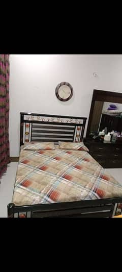 IRON ROD BED AND WARDROBE  WOODEN