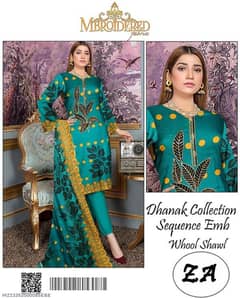 3 Pc Women's Unstiched Dhanak Embroidered Suit