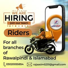 Need rider for delivery for all branches in RWP & ISB