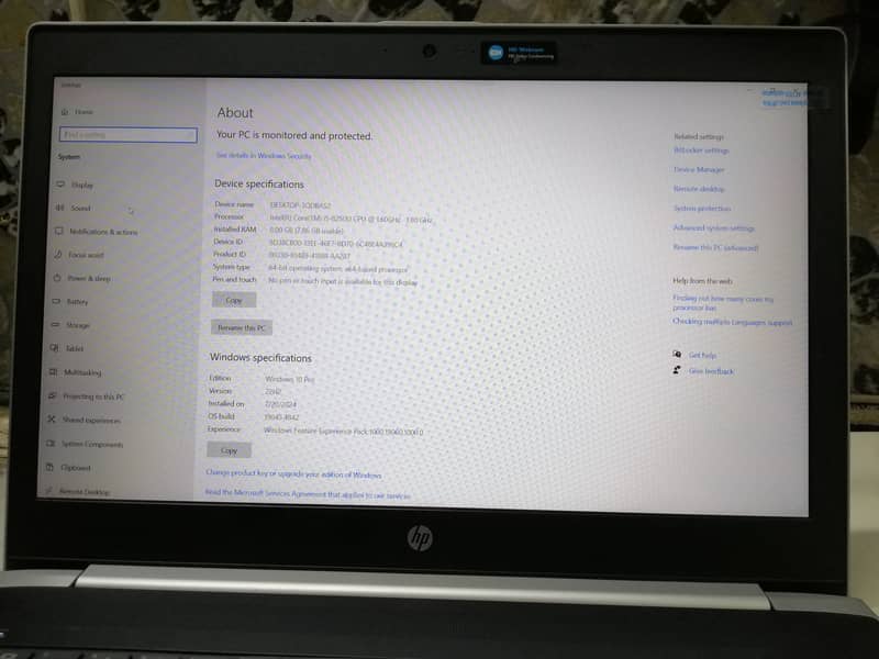 Hp probook 450 G5 8gb ram 256GB ssd N. V. M. E 8