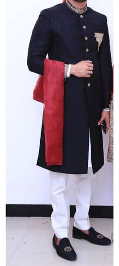 branded black Jacquard sherwani