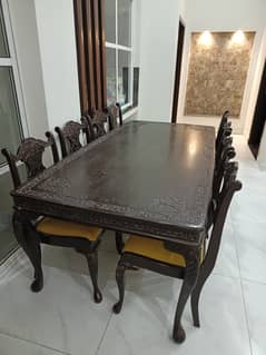 Pure wooden dining table with 8 chairs