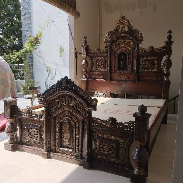 Chiniot Crown Bed with 2 Sidetables (Without Mattress), Good Condition 0