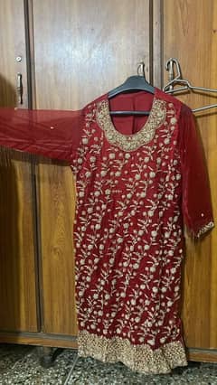 Red maronish shalwar kameez