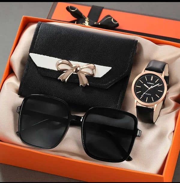 3Pcs Luxury Leather Wallet, Branded watch,Pure Plastic Sunglasses 4