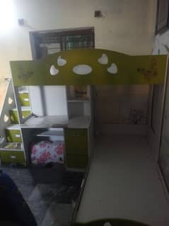 bunk bed with wardrobe and study table