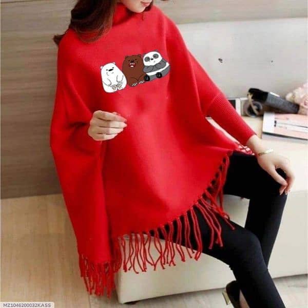 Women Fleece Printed Poncho 3