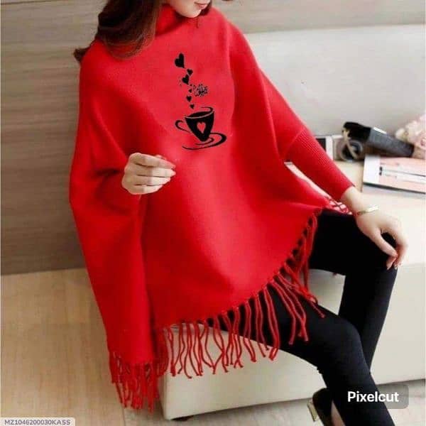 Women Fleece Printed Poncho 9