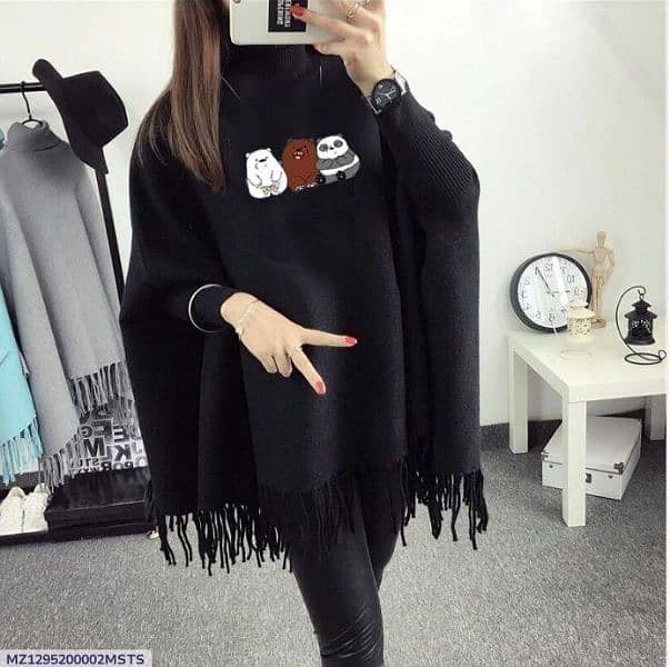 Women Fleece Printed Poncho 10