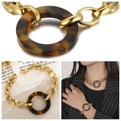 Lotus Italian Golden Rolo Chain Set with Resin Ring for Womens