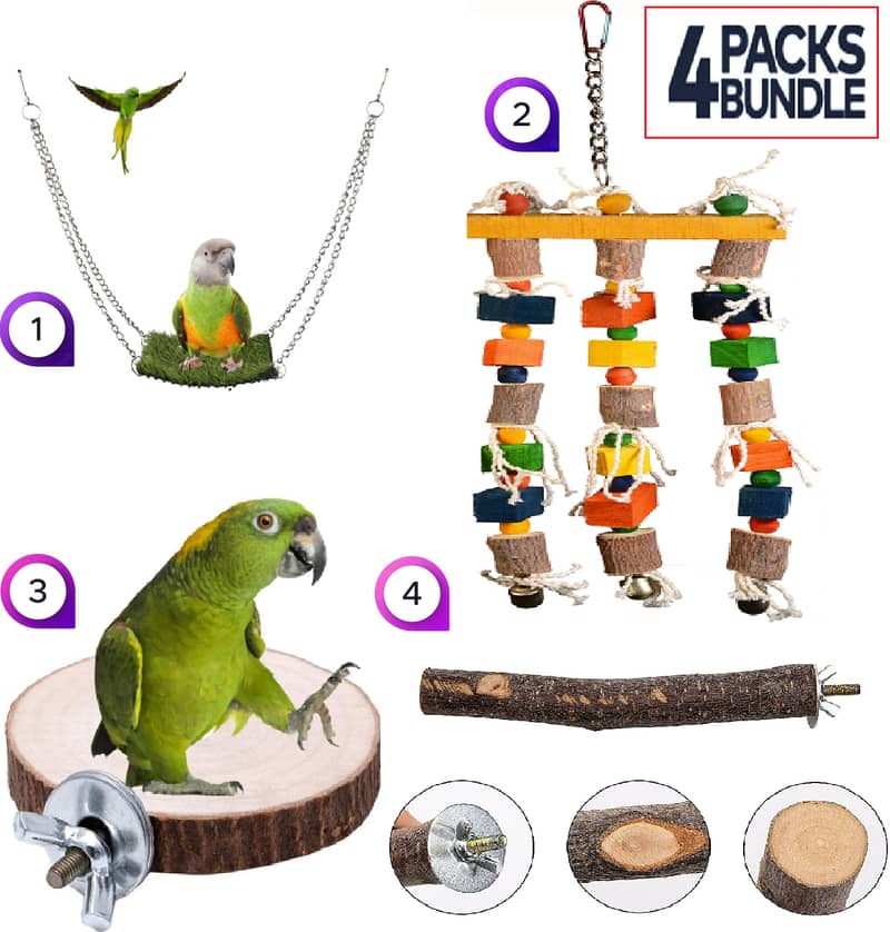 Parrot toys beautiful swings perches natural wooden and Iron stands 2