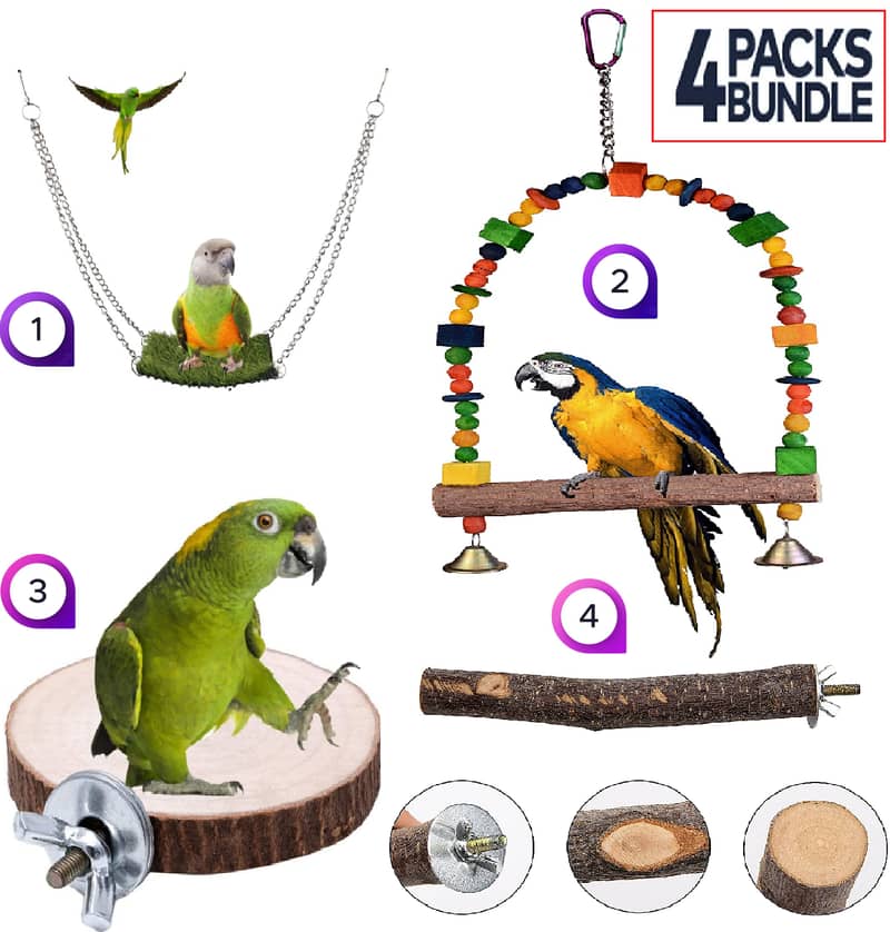 Parrot toys beautiful swings perches natural wooden and Iron stands 3