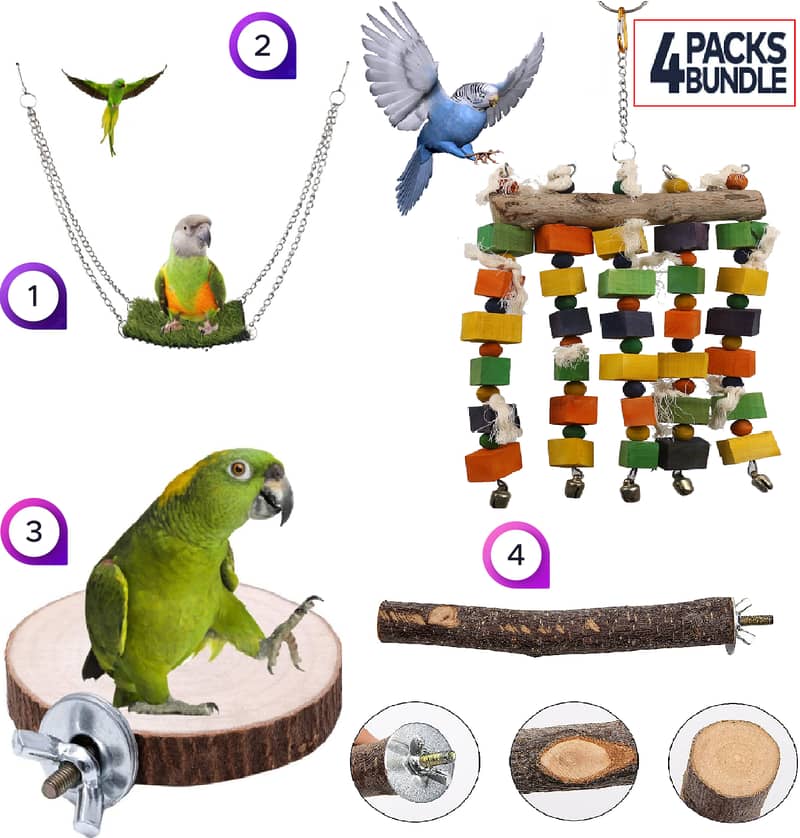 Parrot toys beautiful swings perches natural wooden and Iron stands 4