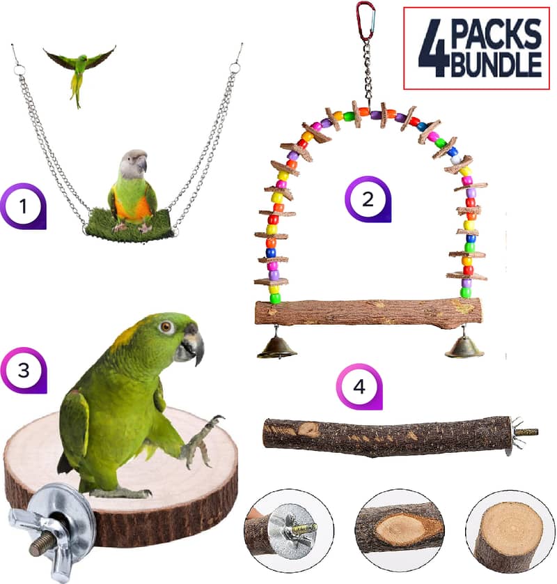 Parrot toys beautiful swings perches natural wooden and Iron stands 5