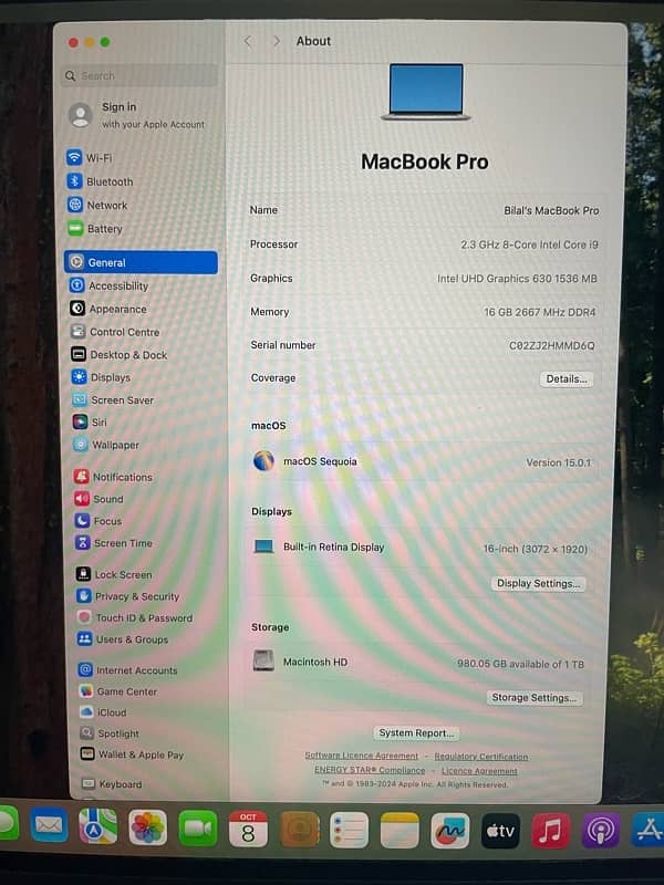 Macbook Pro 2019,16GB/1TB 16inch Core i9 9