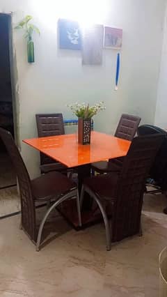 4 chair (iron) Dining Table (glass) 0