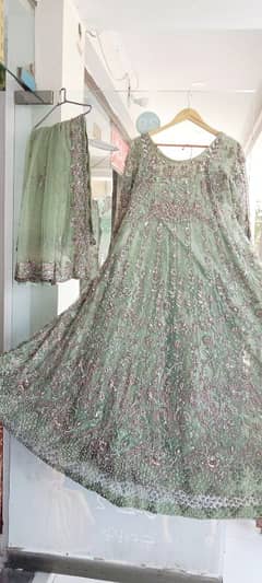 Designer Wedding Walima Dress Pasta Colour with Dupata Silver work