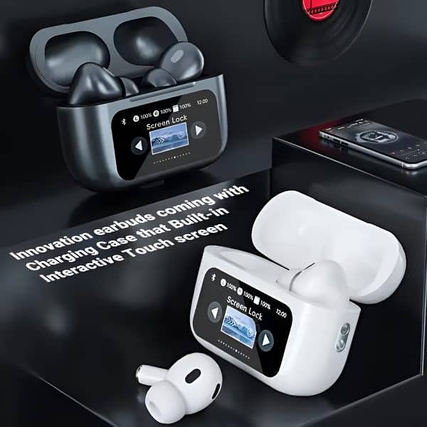 A9 Pro ANC AirPods with Screen | Bluetooth 5.4 White and Black 1