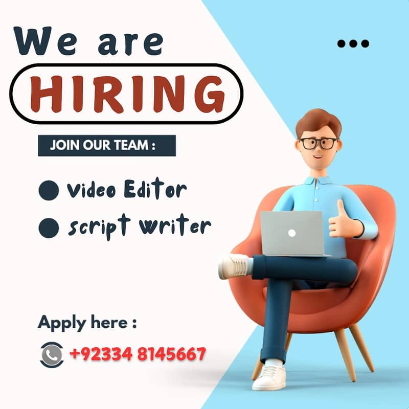 We are hiring content writer , comouter operator and video editor 0