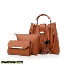 BagX-3 Pcs women's PU Leather  Handbag in Brown colour