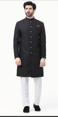 new edenrobe sherwani long black color check design