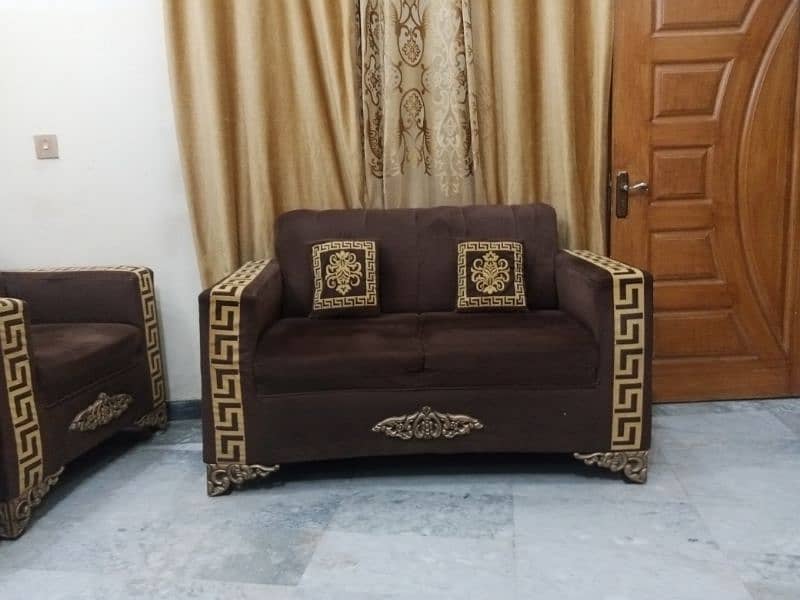 6 seater Sofa Set Luxury Brown and Golden Design 1