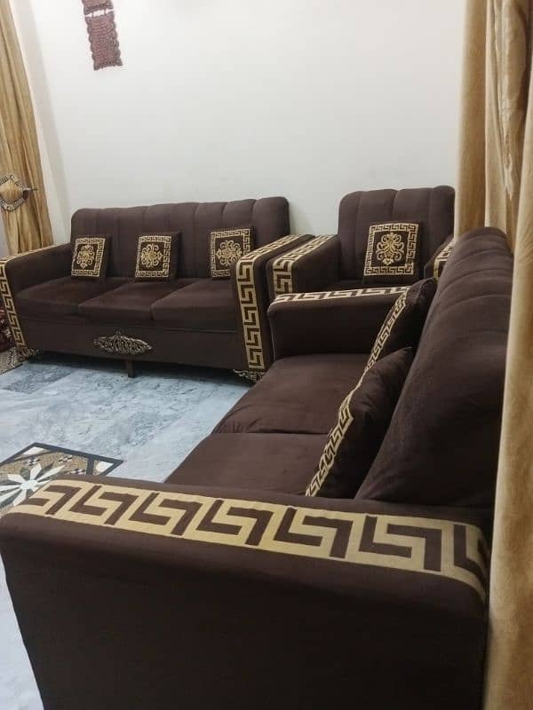 6 seater Sofa Set Luxury Brown and Golden Design 4