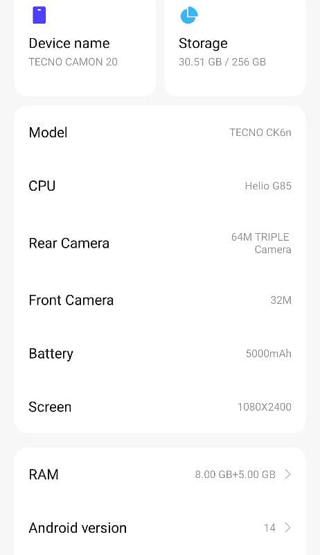 Tecnu camon 208+8 256gb 3