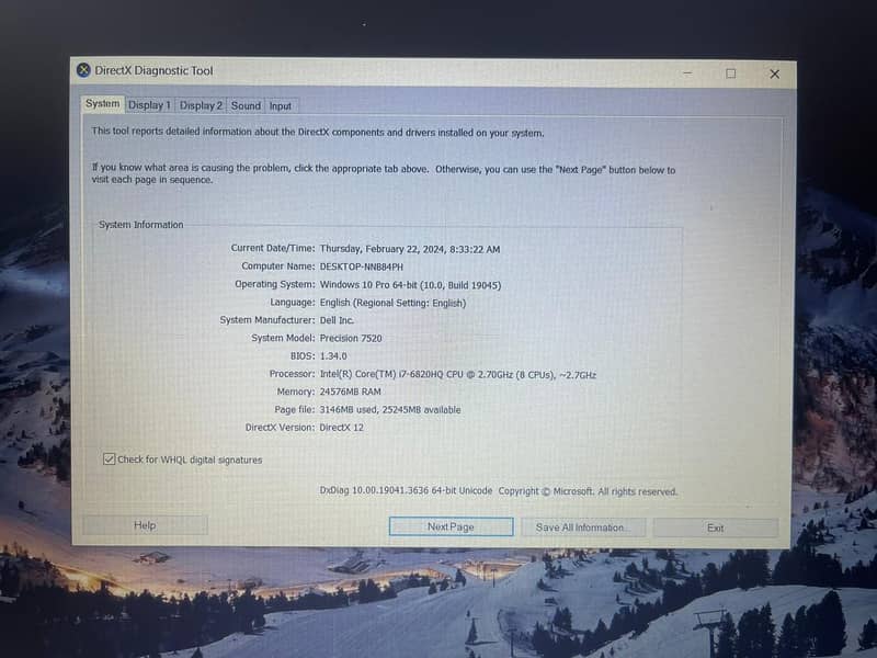 Dell Precision 7520 (GPU 04 GB) 7