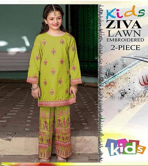 Girls lawn embroidered unstitched suit 0